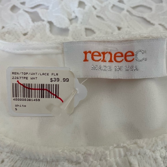 NWT Renee C short sleeve lace lined top white size small shell & lined polyester - Picture 4 of 5